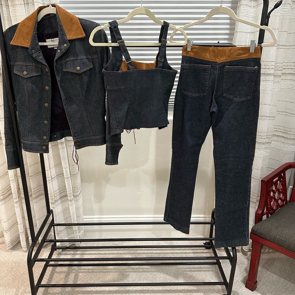 Vintage & Rare Custom Denim Corset-like Top w/Ultra Suede - Picture 8 of 10